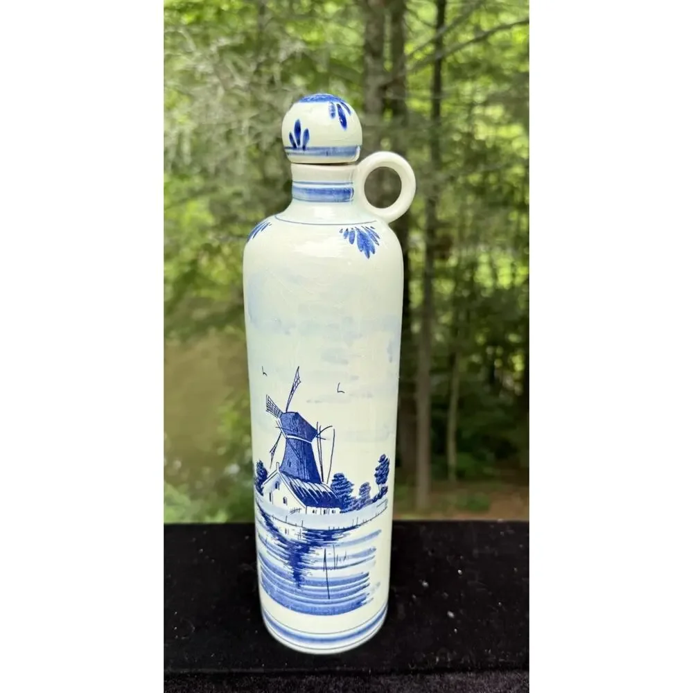 Blue Delft Holland BOLS Dutch Apricot Empty Brandy Liquor Decanter Bottle